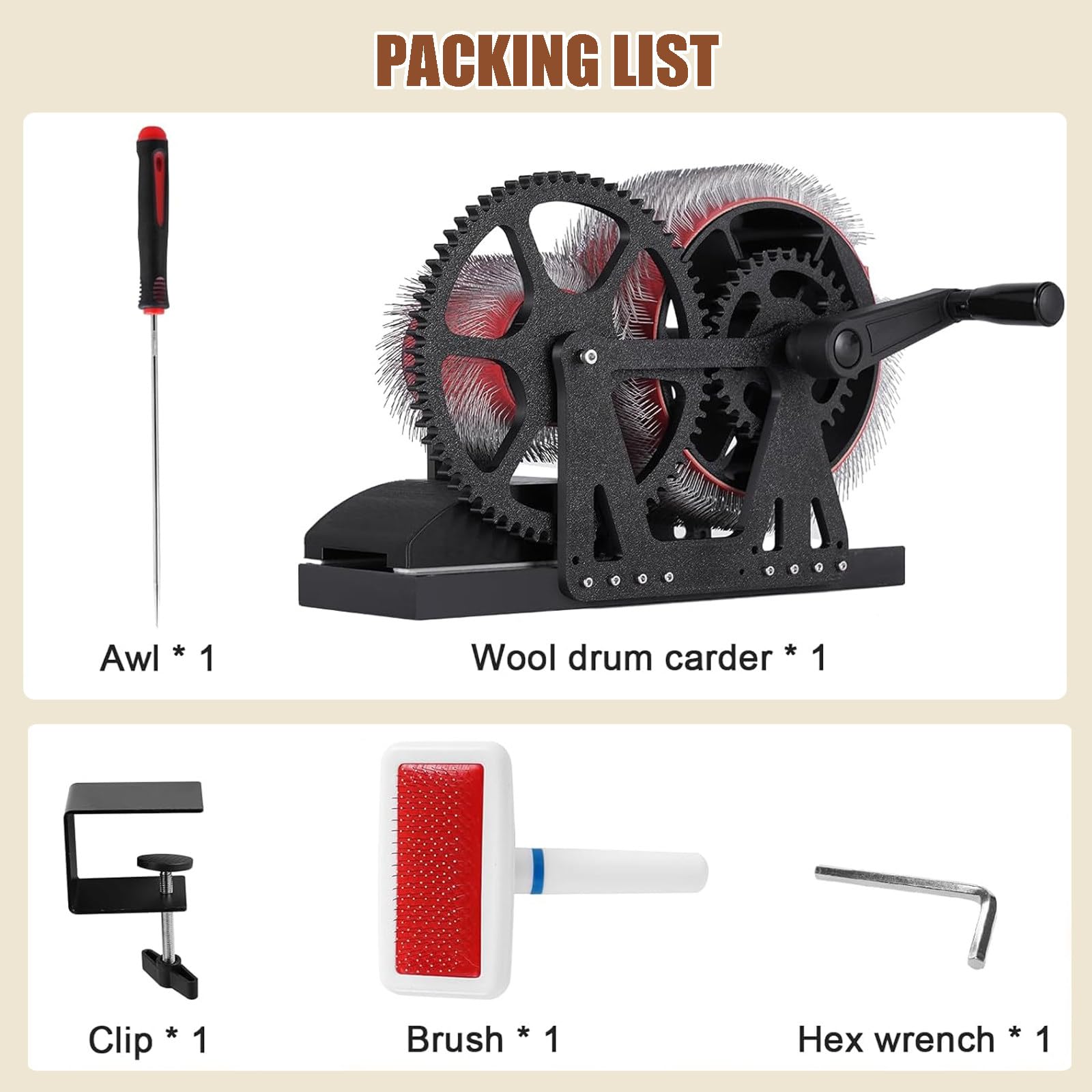 Machine À Feutrer – Cardeuse À Tambour Pour Laine Pour Carder La Laine, Les Poils De Chien & La Fibre D'alpaga - asAiguilles En Acier, Brosse, Poinçon & Pinces Pour Projets De Feutrage DIY Black