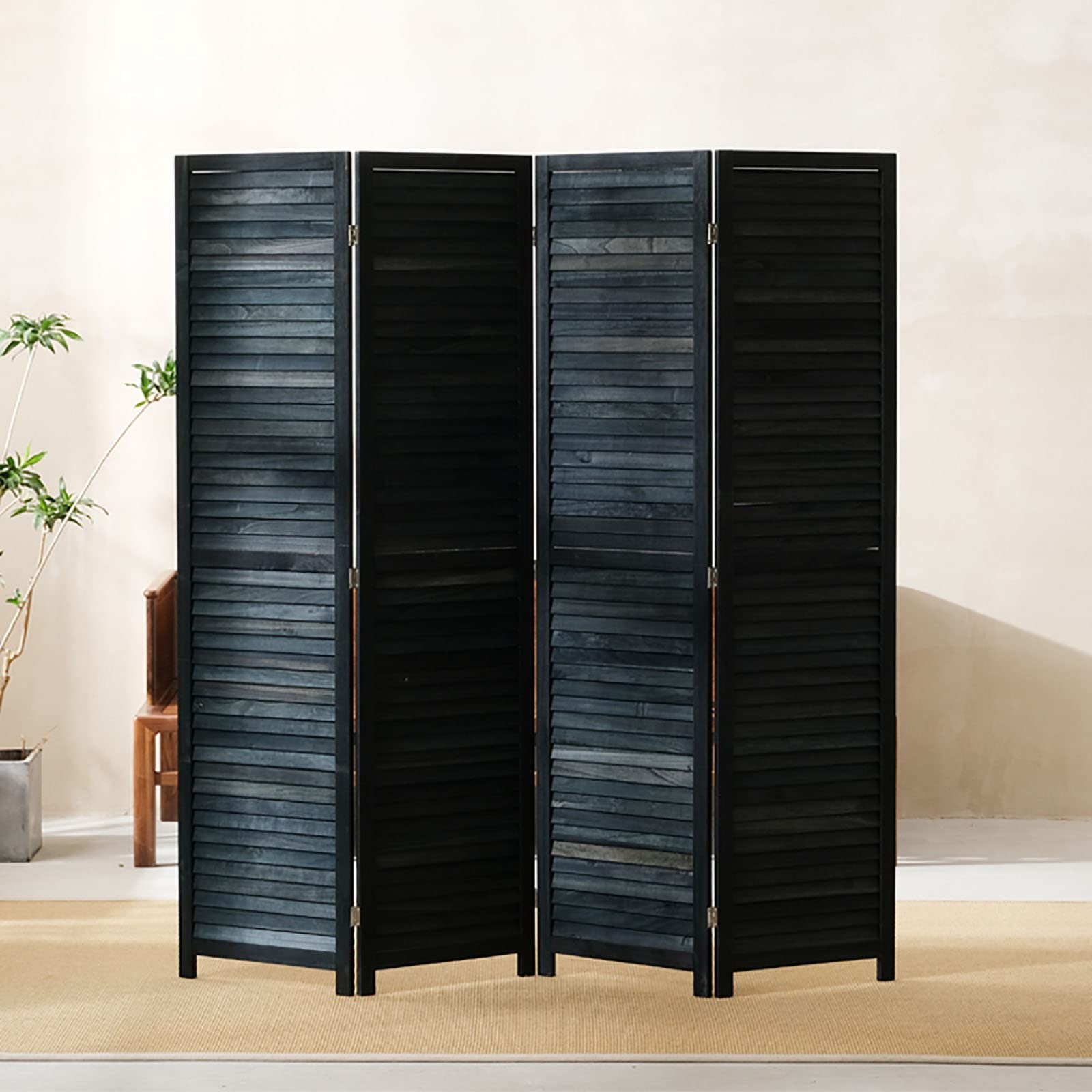 Divisorio Per Stanza Pieghevole 4 Pannelli - Parete Separatrice Portatile 345x180 Cm, Tessuto Impermeabile, Struttura In Ferro, Base Allargata, Nero - 5