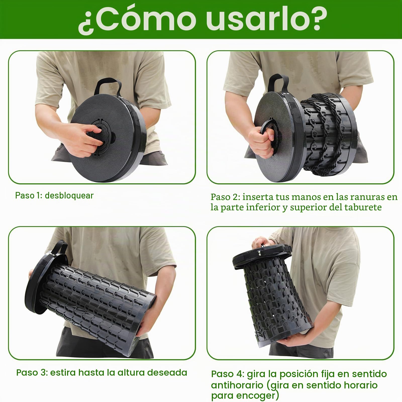 Taburete Plegable XXL Mejorado, taburetes portátiles para Adultos, Silla Plegable más Resistente con Capacidad de Carga de 1000 Libras, Ajustable, retráctil, Taburete de Camping para