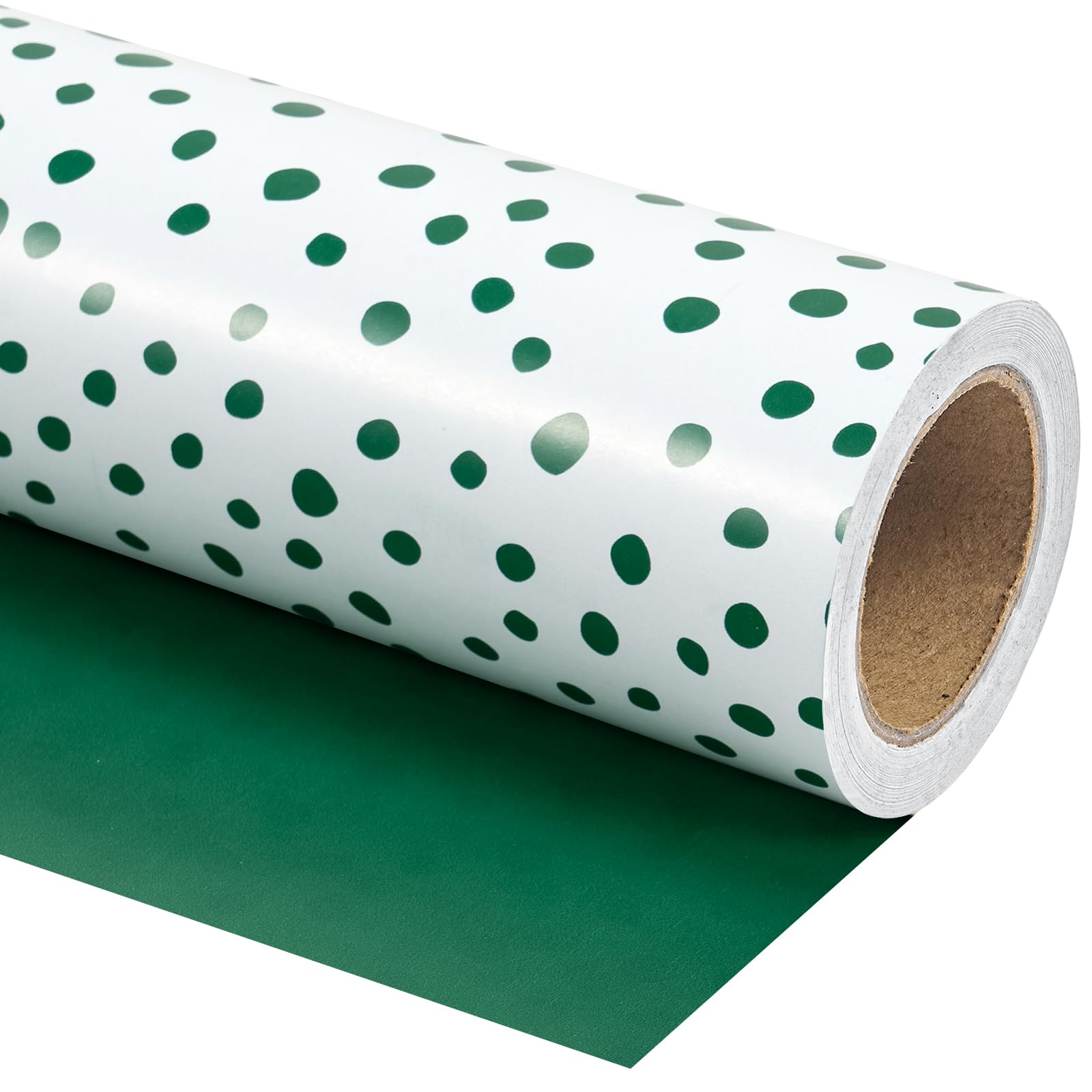 RUSPEPA Reversible Green Wrapping Paper Roll - Mini Roll - 43.2cm x 10m - White and Green Delicate Polka Dots Wrapping Paper for Christmas, Birthday, Wedding, Baby Shower — image 1