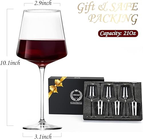 Miniatura 7 de Chouggo Juego de 6 copas de vino de 21 onzas, copas de vino blanco o tinto de cristal premium, sopladas a mano, copa de vino de tallo largo alto,
