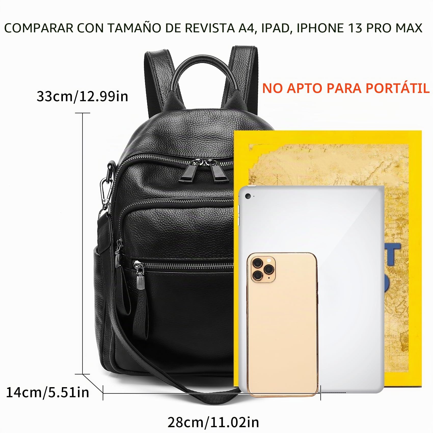 Mochila de piel auténtica para mujer, bolsa de hombro convertible para laptop