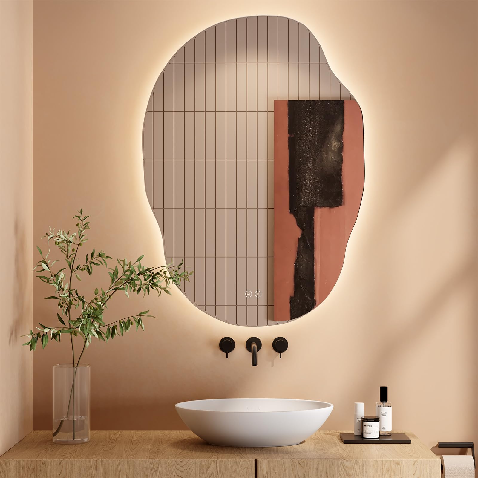 Dripex LED Bathroom Mirror with Lights, 650 * 910 MM Asymmetrical Light up Backlit Mirror Bathroom Anti Fog Mirrors Dimmable Switch with 3 Colors,Horizontal/Vertical