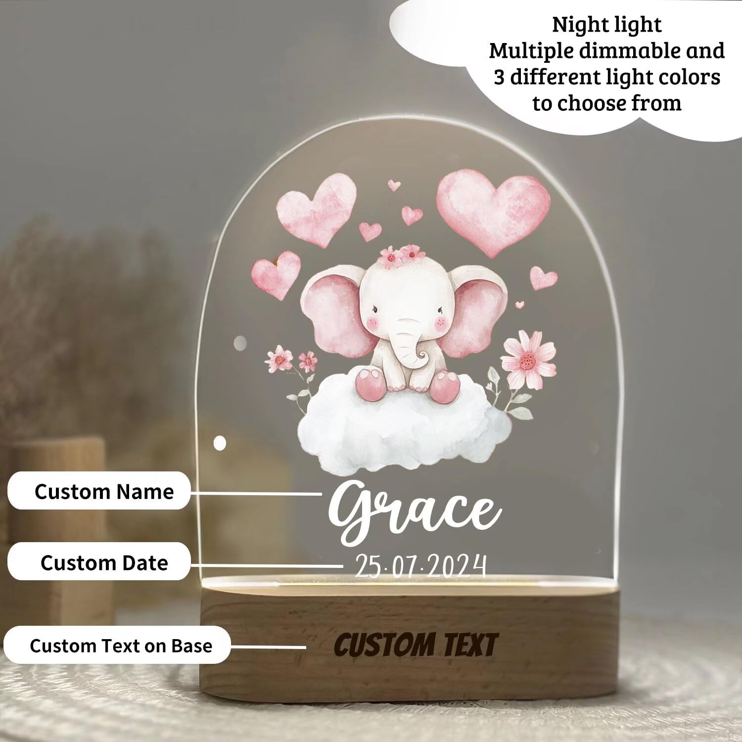 Wxexopowk Luce Notturna Bambini Personalizzata - Regalo Battesimo