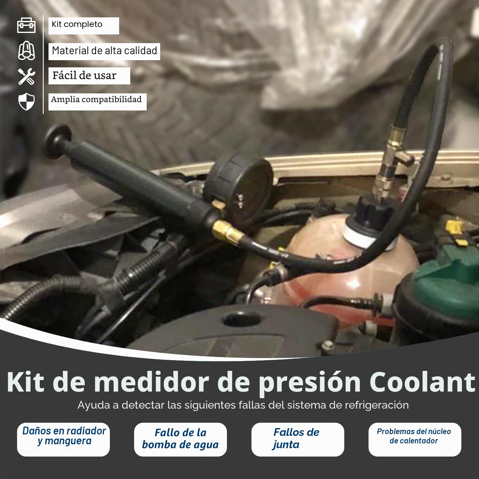 FreeTec 18 pzas Probador Presion Radiador, Universal Probador Presion Circuito Refrigeración, Kit Comprobador de Fugas Liquido Refrigerante, Herramientas Radiador Coche con Bomba Adaptador