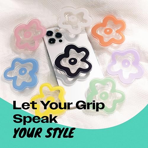 Miniatura 3 de OnTheGrip - Soporte plegable multifuncional con diseño de flor de margarita transparente para teléfono móvil, tableta, accesorio de teléfono celular