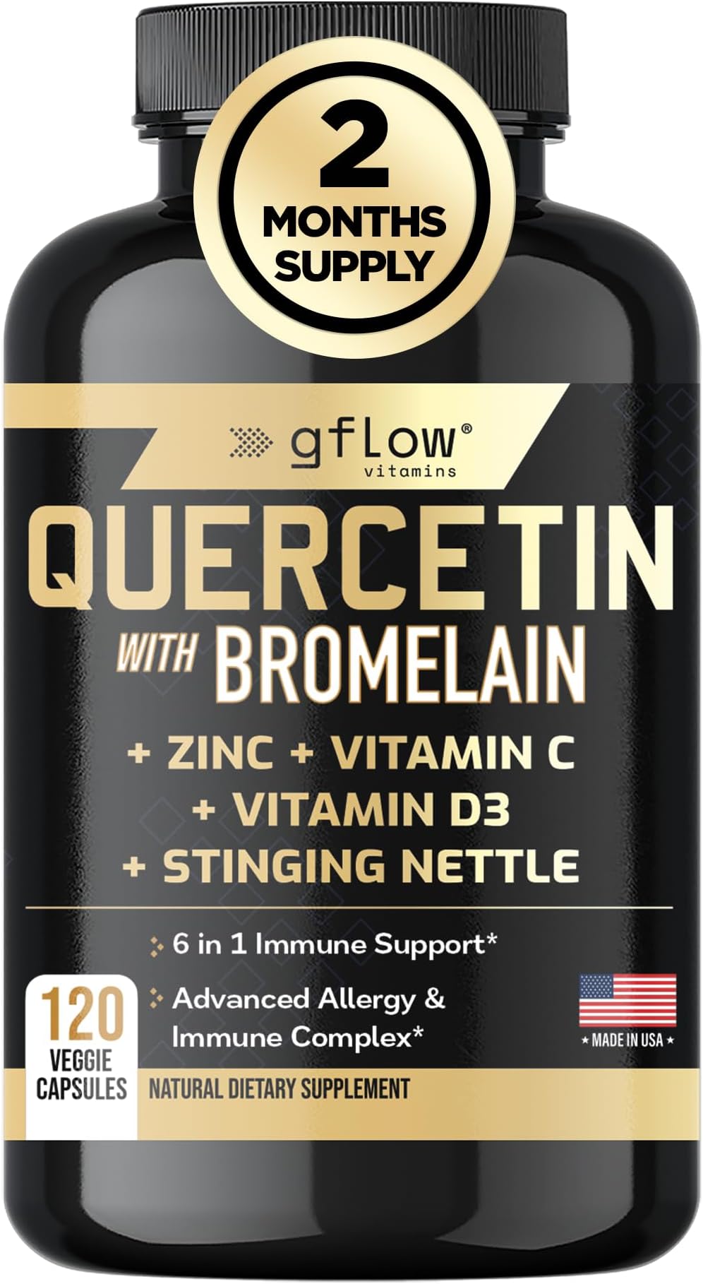 Quercetin with C and Zinc - Quercetin 500mg - Quercetin with Bromelain - Zinc Quercetin - Stinging Nettle -120 Veggie Caps. Quercetin Supplements + D3 (Non-GMO, Gluten-Free, Vegan)