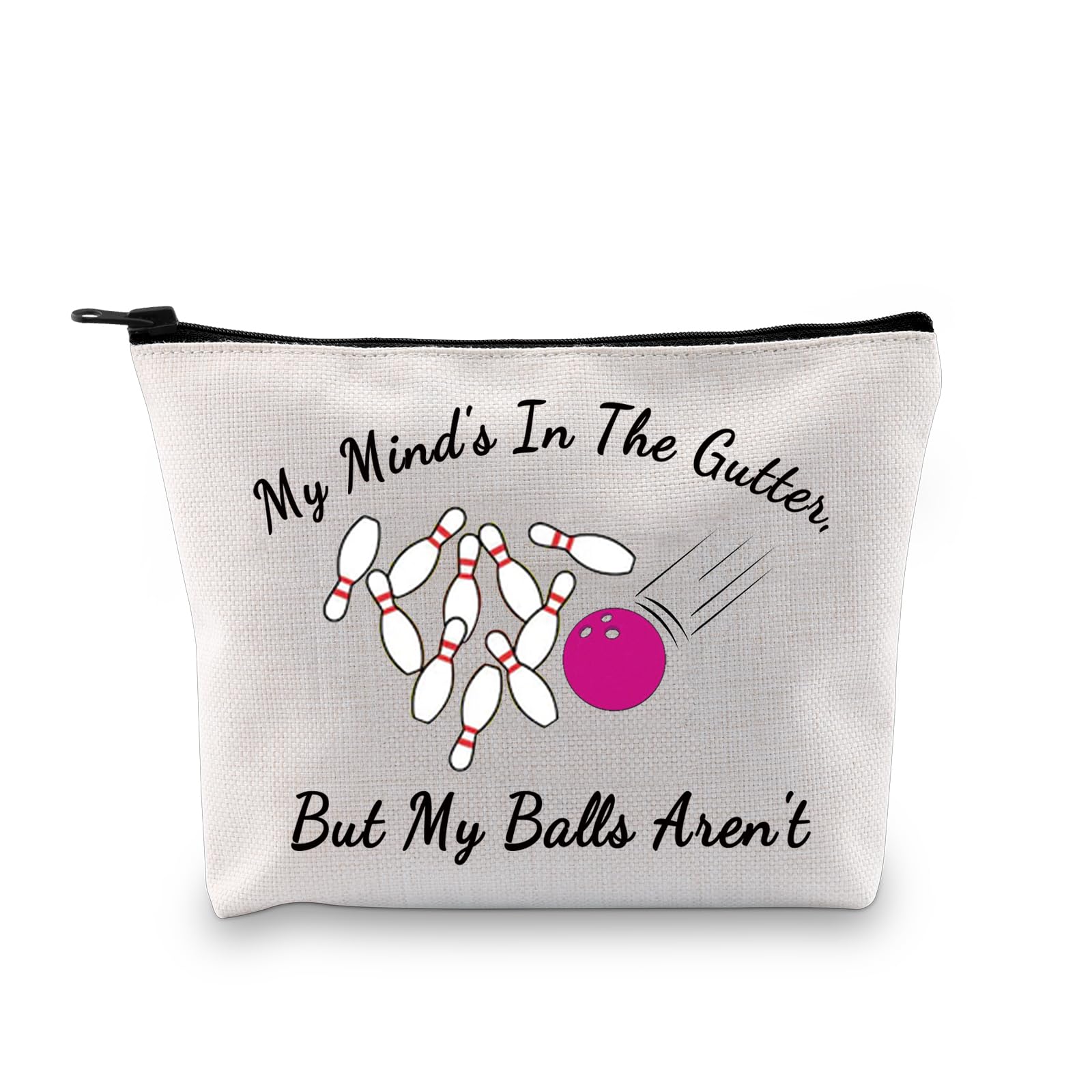 JXGZSO Funny Bowling Gift Bowling Print Makeup Bag My Mind's In The Gutter But My Balls Aren't Gift For Bowling Player