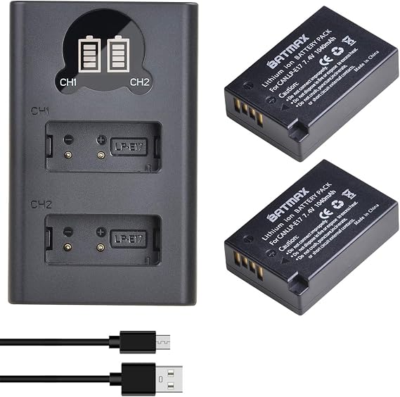 Batmax 2Packs LP-E17 Battery + LED Charger for Canon EOS Rebel SL2 SL3 T6i T6s T7i, EOS M5 M3 M6, M6 mark2, 77D 200D 250D 750D 760D 800D 8000D RP Digital SLR Camera