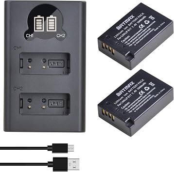 Batmax 2Packs LP-E17 Battery + LED Charger for Canon EOS Rebel SL2 SL3 T6i T6s T7i, EOS M5 M3 M6, M6 mark2, 77D 200D 250D 750D 760D 800D 8000D RP Digital SLR Camera