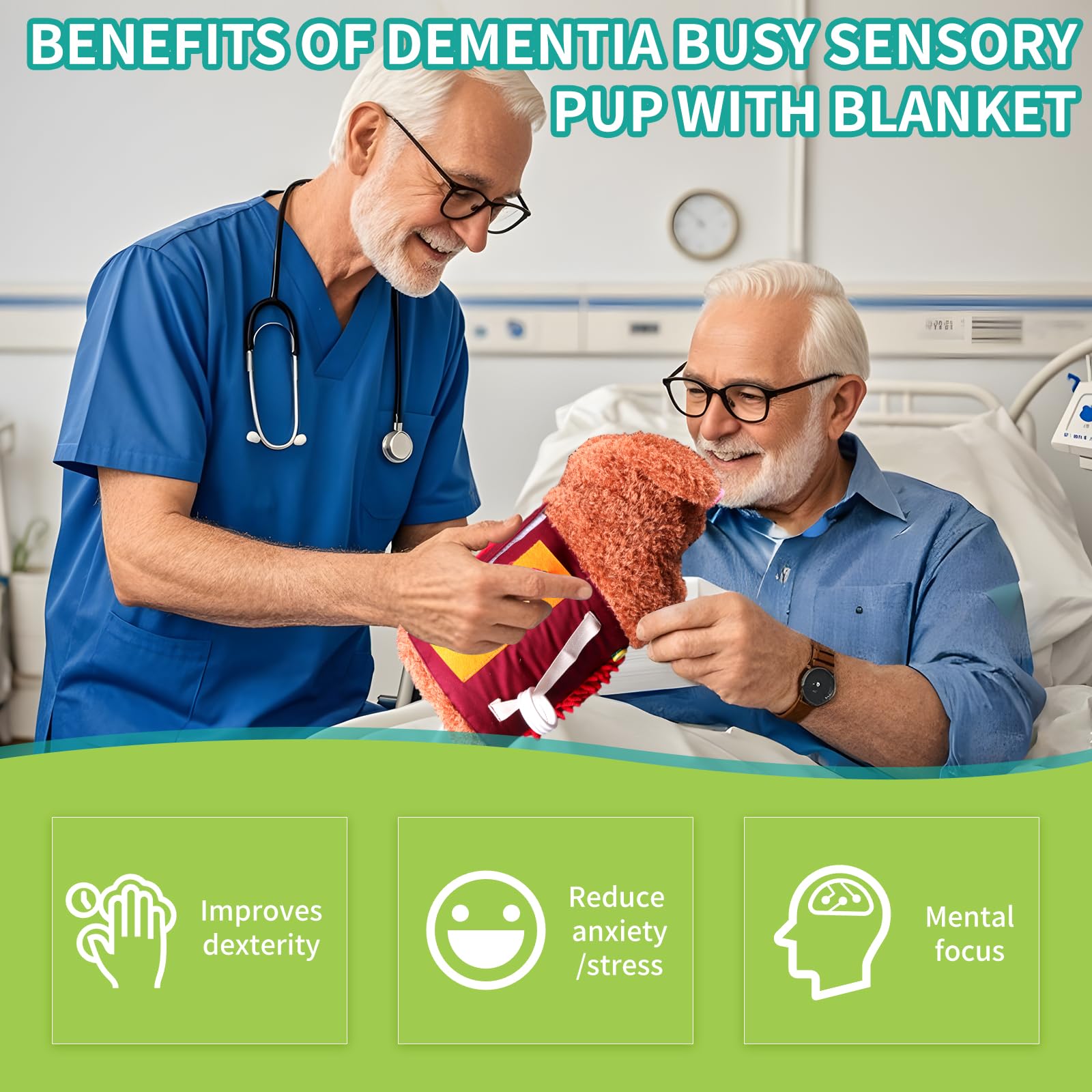 Manta y manguito antiestrés para perros adultos con demencia, Alzheimer, actividades para personas mayores y personas mayores, juego de regalo y juguete para Alzheimer o demencia, juguetes sensoriales