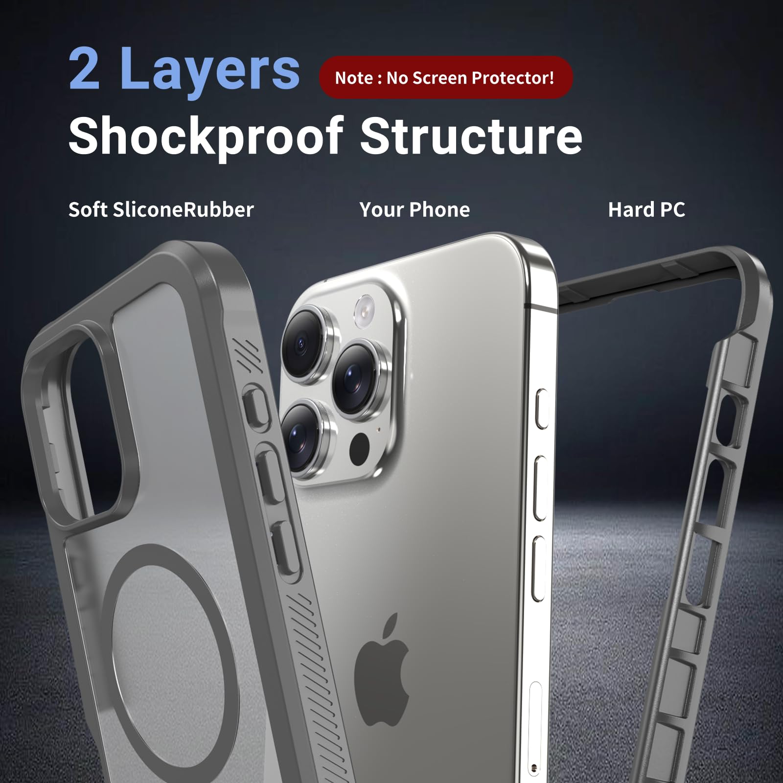 Magnetic for iPhone 16 Pro Max Case, [Compatible with MagSafe][Military Grade Drop Protection][Heavy Duty Protection][Non-Slip][Shockproof] 2-Layer Durable Bumper Phone Case 6.9''-Gray