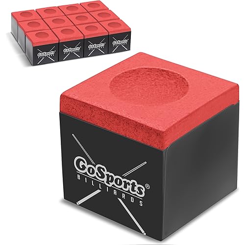 GoSports Premium Pool Cue Chalk Cube 12 Pack - Black, Blue, Red, or Green - Billiards Pool Stick Chalk