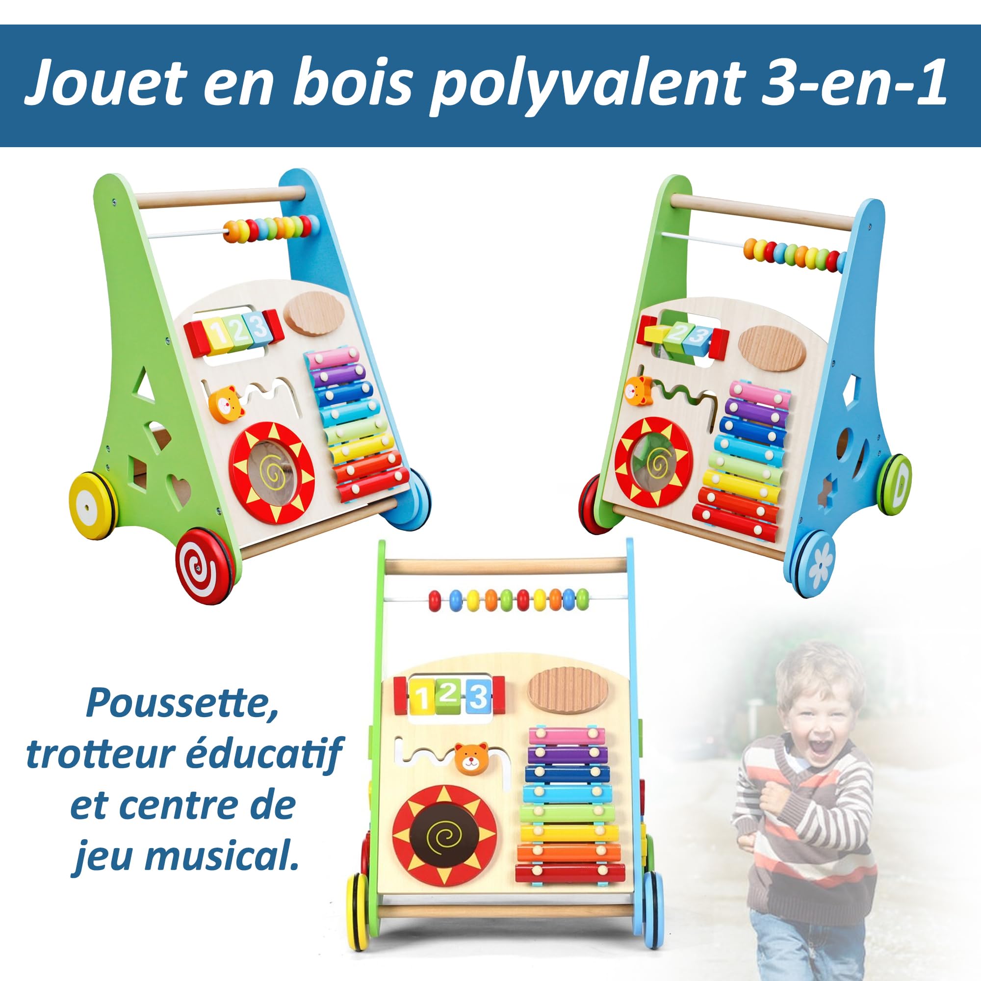 COIL Trotteur Bébé Dès 1 An En Bois - Trotteur Éducatif Avec Pneus Antidérapants