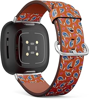CJBROES Replacement Leather Watch Band, Compatible with Fitbit Versa 3 and Fitbit Sense of Wristband Bracelet Accessory - Colorful Paisley