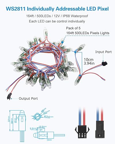 Miniatura 8 de ALITOVE WS2811 - Luz LED RGB digital difundida de 0472in módulo de píxeles LED redondo direccionable individualmente IP68 impermeable DC 5V 50