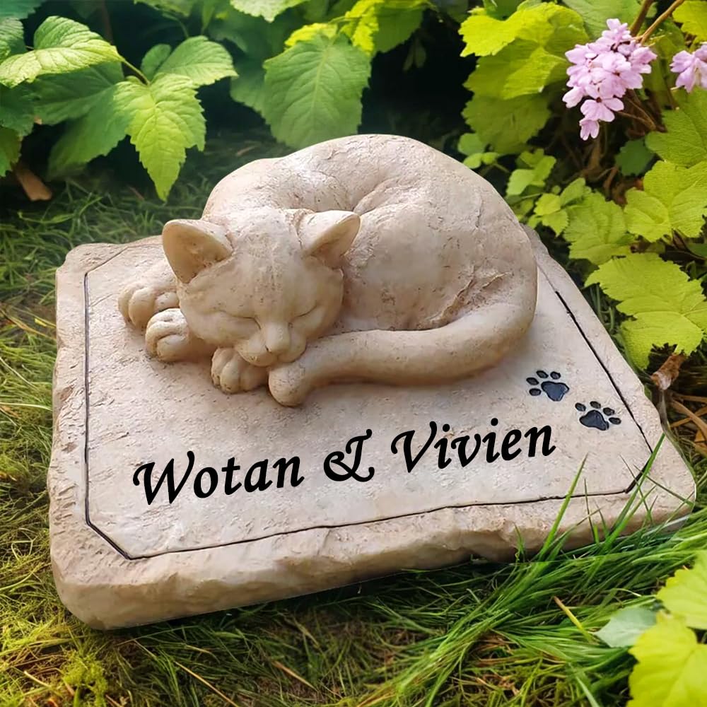 Personalizzate lapidi per gatti con statua di gatto dormiente, pietre da giardino memoriali con incisione personalizzata