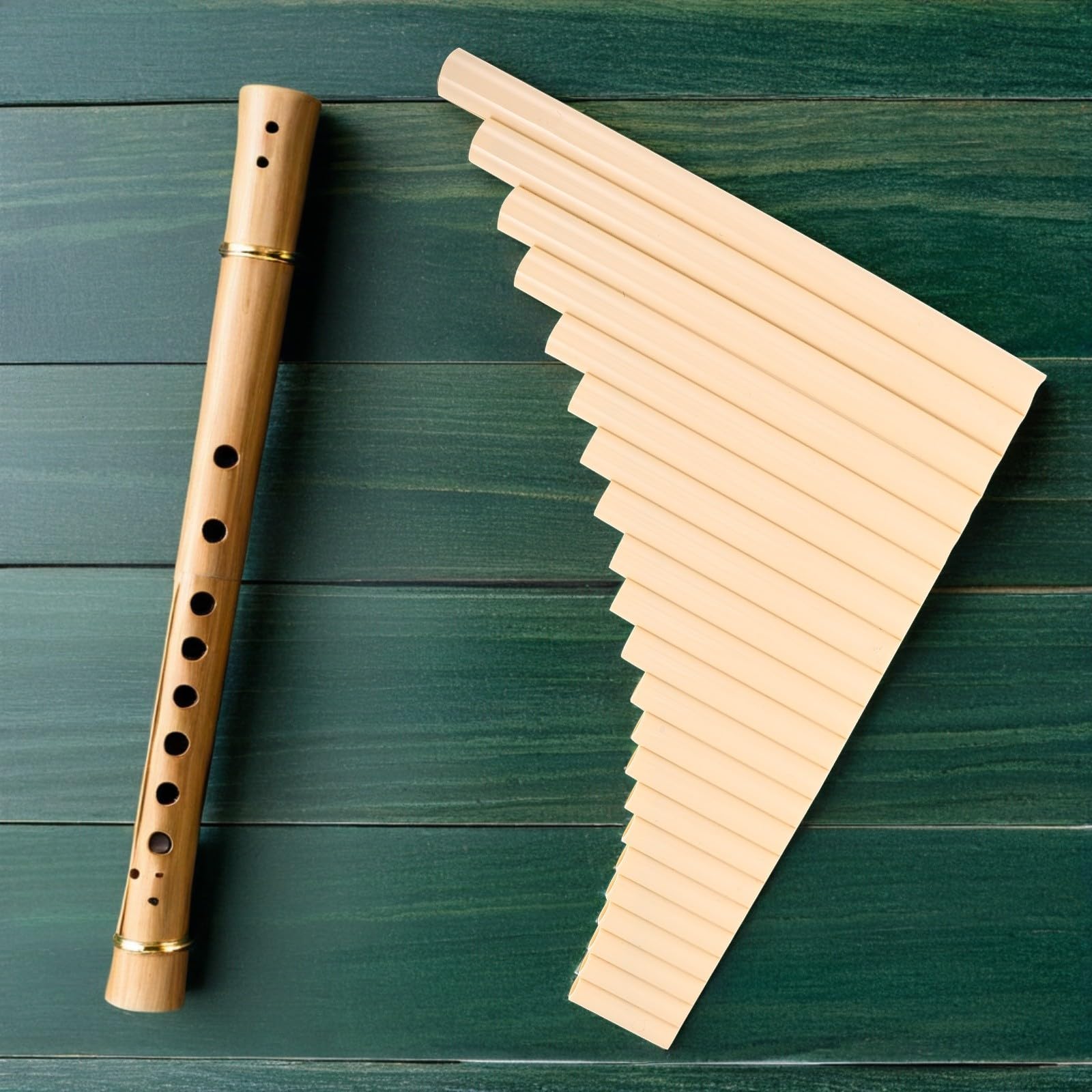 Traditionelles Musikinstrument Panflöte in G-dur mit 22 Pfeifen aus Kunststoff Vielseitig Einsetzbar für Volksmusik und Bühnenauftritte Elegantes Beige Design für Anfänger