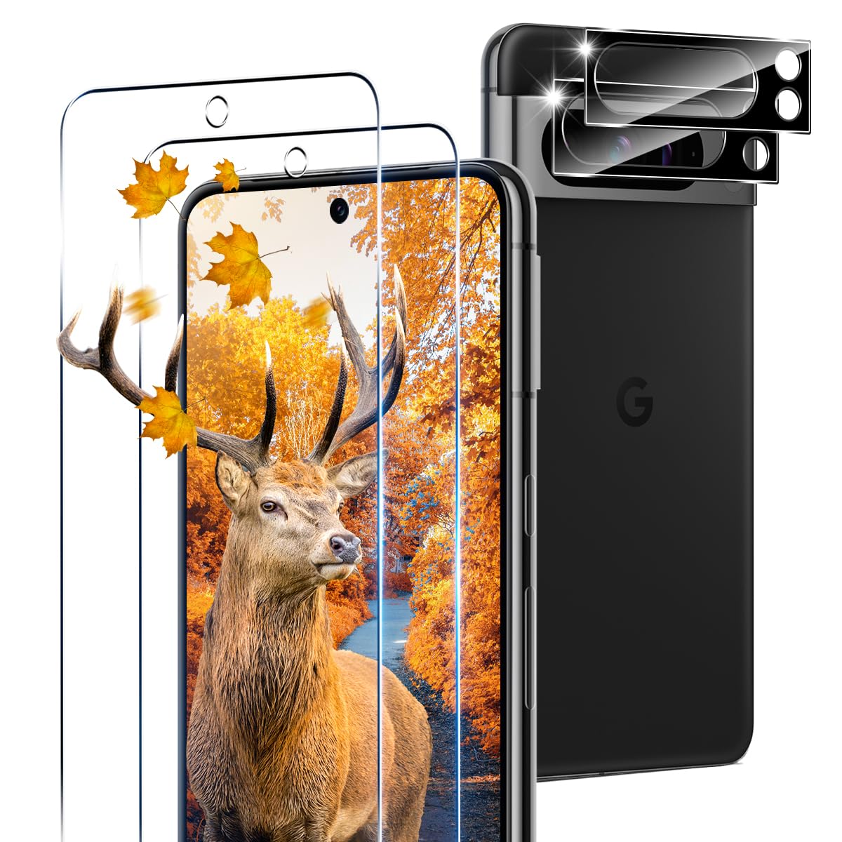 【2+2枚セット 指紋認証対応】 用 Google Pixel 8 Pro ガラスフィルム 2枚 Pixel8 Pro フィルム + 2枚 カメラ保護フィルムセッ 【 日本旭硝子製 9H強度 】 対応 ピクセル8 Pro 強化ガラス 全面 保護フィルム ケース 高透過率 3D Touch対応 厚さ0.26超薄型 飛散防止 高感度 耐衝撃 指紋・汚れ防止 ゼロ気泡 ラウンドエッジ加工 簡単貼り付け