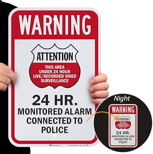 Miniatura 2 de SmartSign Letrero de metal con texto en inglés "Warning - Area Under LiveRecorded Surveillance, Alarm Connected To Police", aluminio de 63 mil,