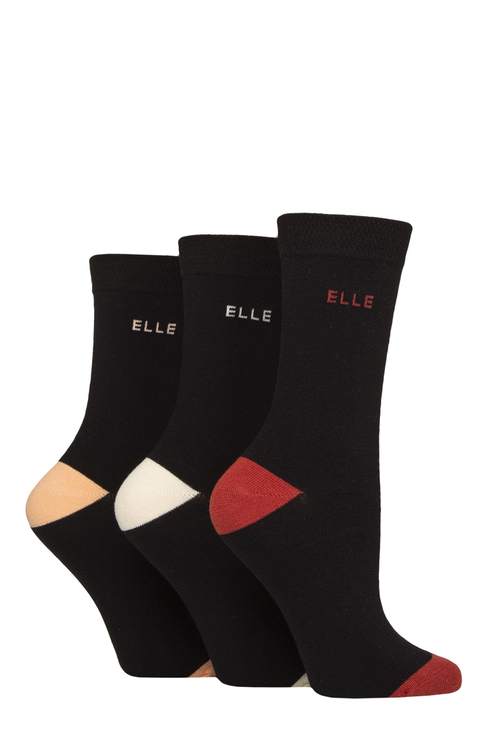 ELLE Women's Soft Cotton Socks - Plain, Striped and Patterned with Hand Linked Toes Multipack of 3 Pairs Size 4-8 (UK, Numeric, 4, 8, Regular, Regular, Wild Poppy Contrast)