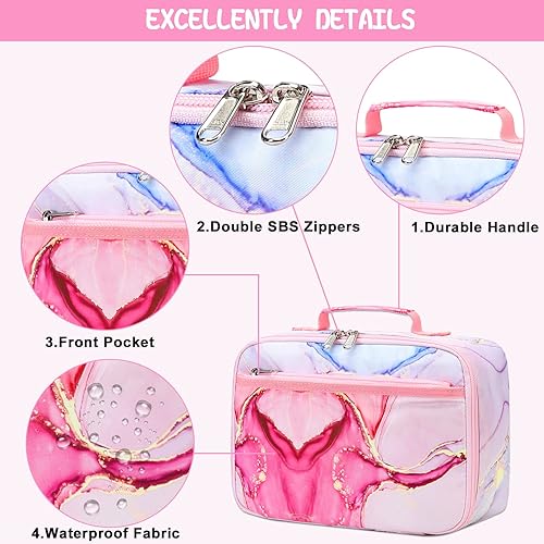 Miniatura 6 de LOIDOU Lonchera térmica con aislamiento térmico para niños y niñas, bolsas reutilizables para almuerzos para la escuela y viajes (rosa mármol)