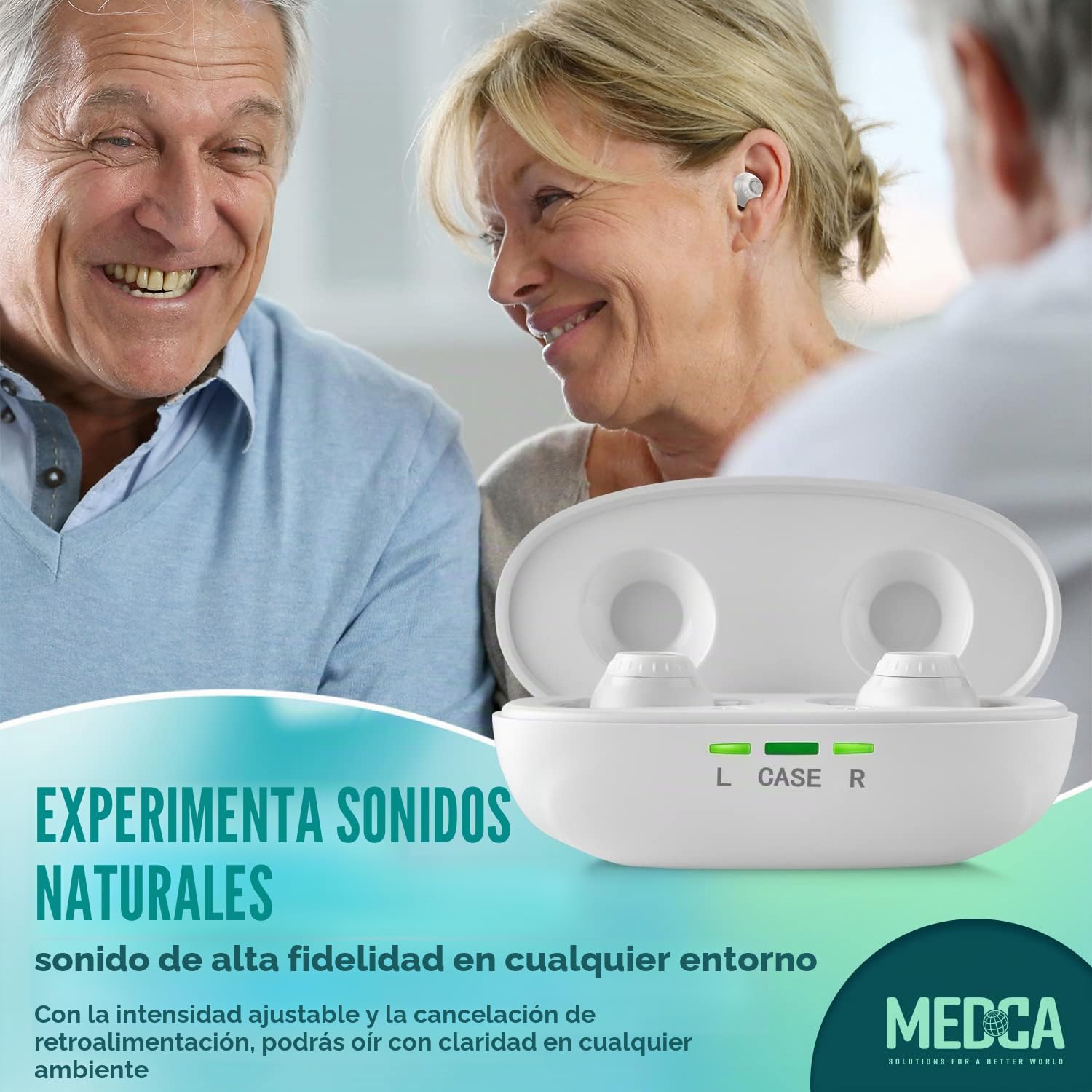 Mini Digital - ITE Recargable Personal - Dispositivo liviano con cancelación de ruido, detección en el oído y dial de control de volumen para adultos mayores, blanco