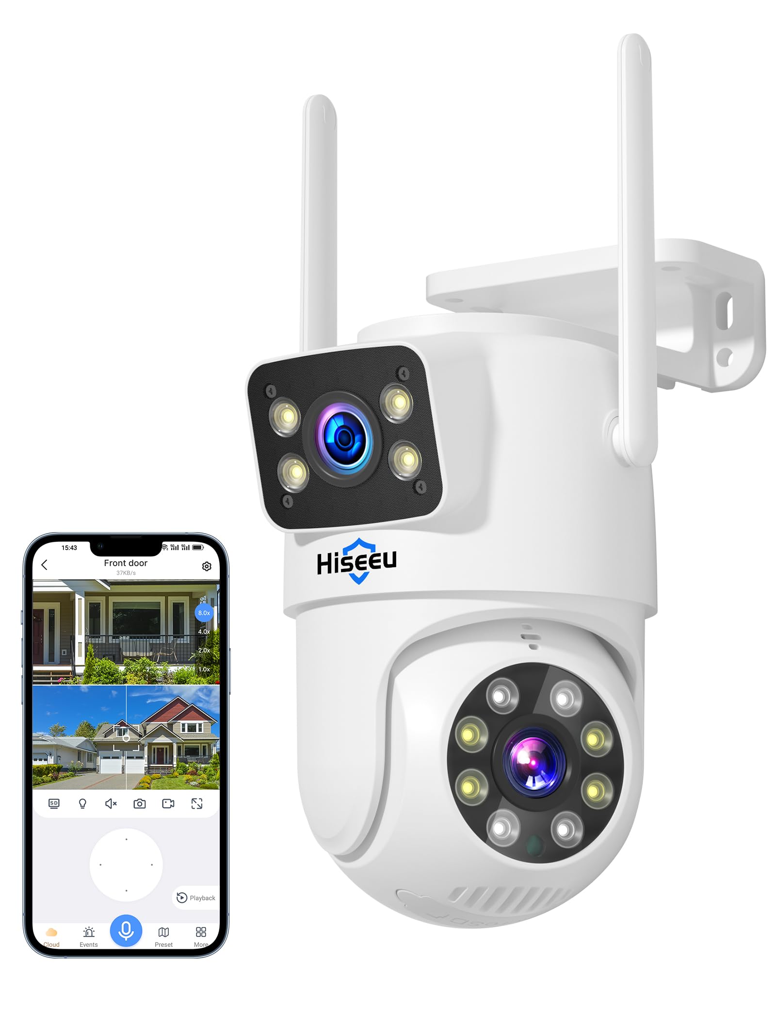 Hiseeu Wireless Security Camera Dual Lens 5G/2.4G WiFi PTZ Camera Qutdoor lP65 Waterproof MotionTracking,Color Night Version, Plug-in Cable, No-Monthly Fees Works with Wireless Camera System