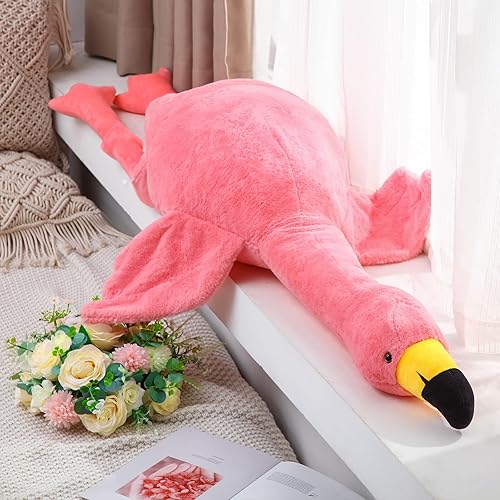 Miniatura 4 de Hollowfly Animal de peluche grande de flamenco de 63 pulgadas, almohada de felpa gigante de flamenco rosa, regalo para niños y niñas, decoración de
