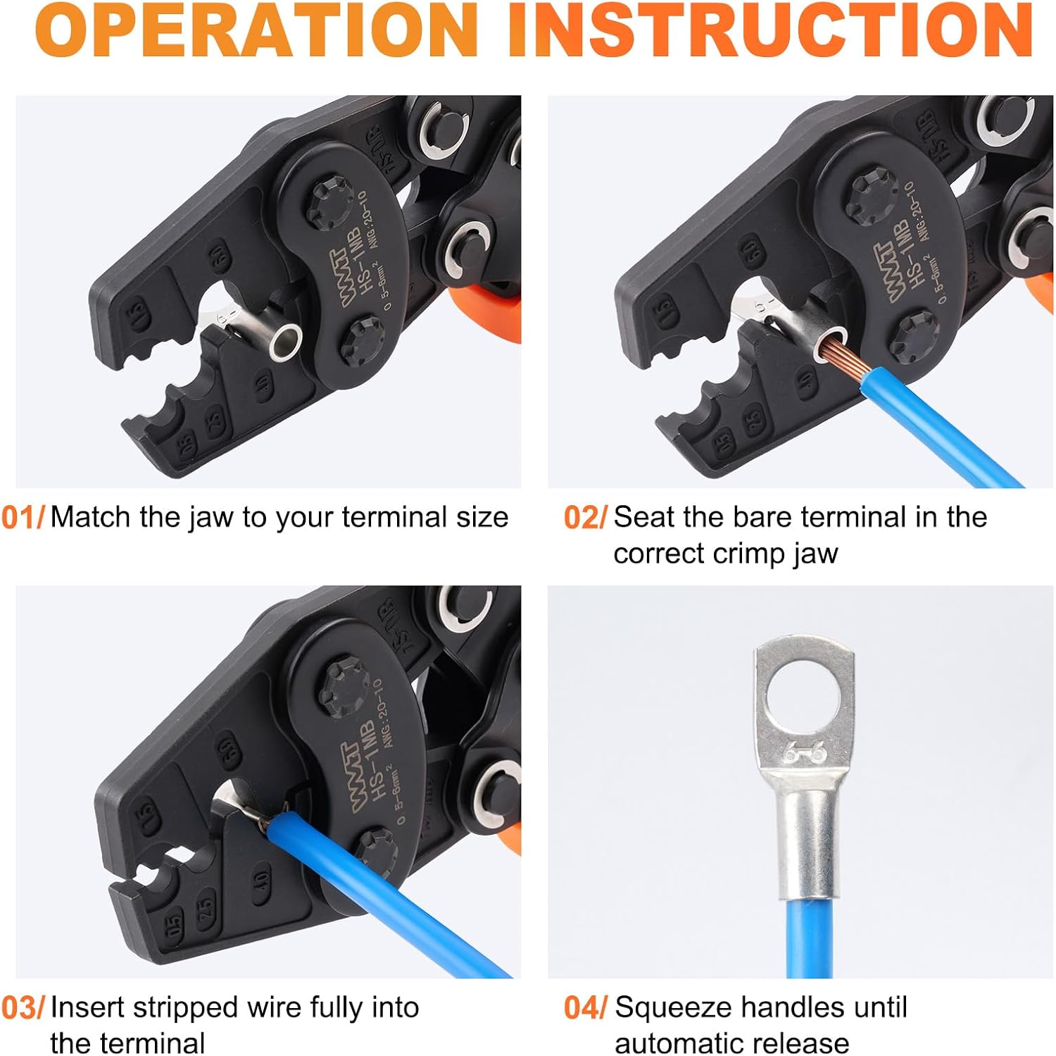 WMT Non Insulated Terminal Wire Crimper for AWG 20-10 Battery Cables image 5