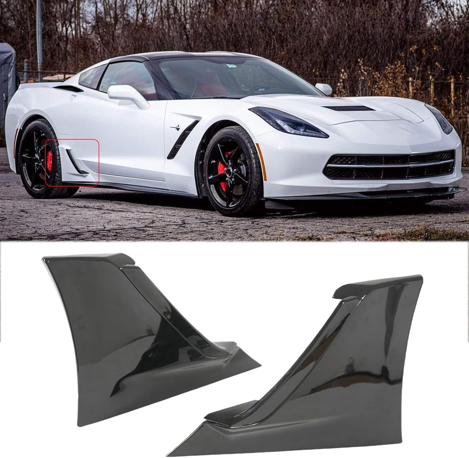 A Pair Rear Rocker Lower Brake Scoop Vents for Corvette C7 Stingray Z51 2014-2019 Side Scoop Cover ABS Plastic (Glossy Black)