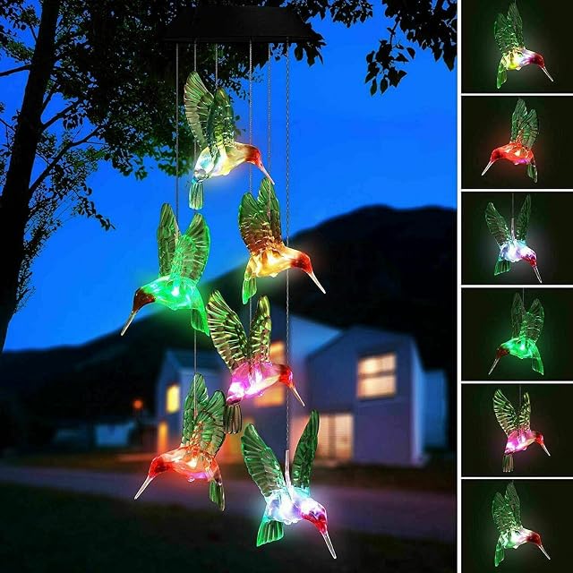 Hummingbird Solar Light - Color Changing Wind Chime for Outdoor Garden Walkway Pathway Backyard - Christmas Decoration Party