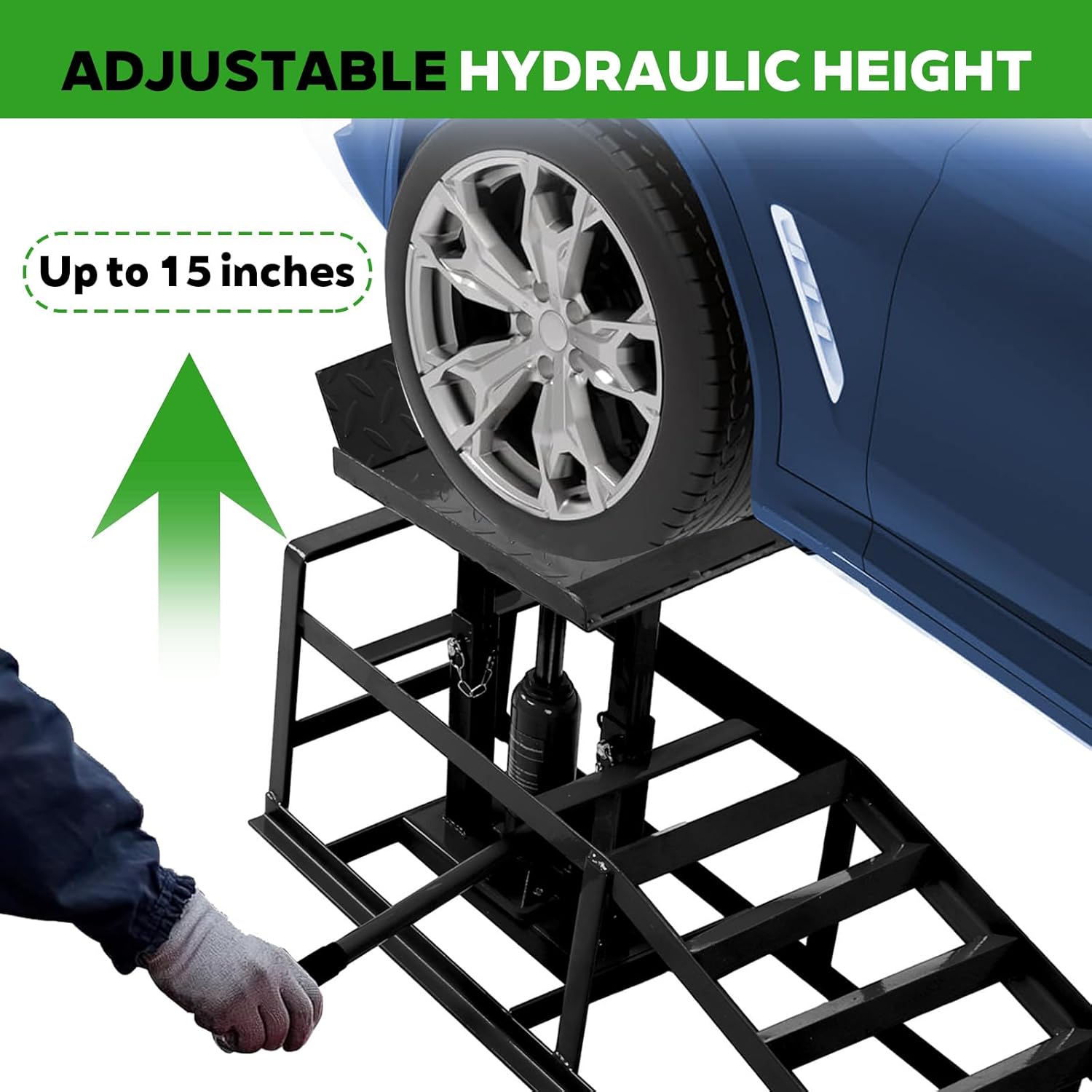 2 Pack Hydraulic Car Ramps for Oil Changes High Lift, 5T Steel Truck Ramps Heavy Duty, Adjustable Height, Car Lifts for Home Garage & Vehicle Auto (Black, )