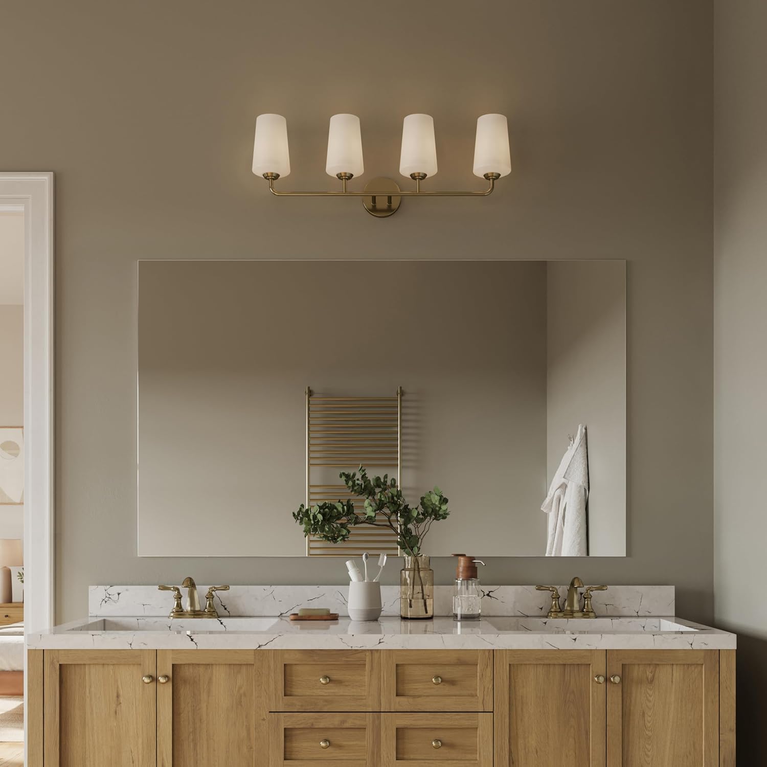 Progress Lighting Celino Collection Four-Light Vanity Light with White Glass Shades