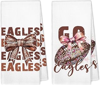 Coquette Bow Football Kitchen Towels Set of 2, Football Lovers Gifts for Women Dish Hand Tea Towels, Trendy Retro Disco Footballs Sports Decorative Towels for Bathroom Kitchen, 16x24 Inch