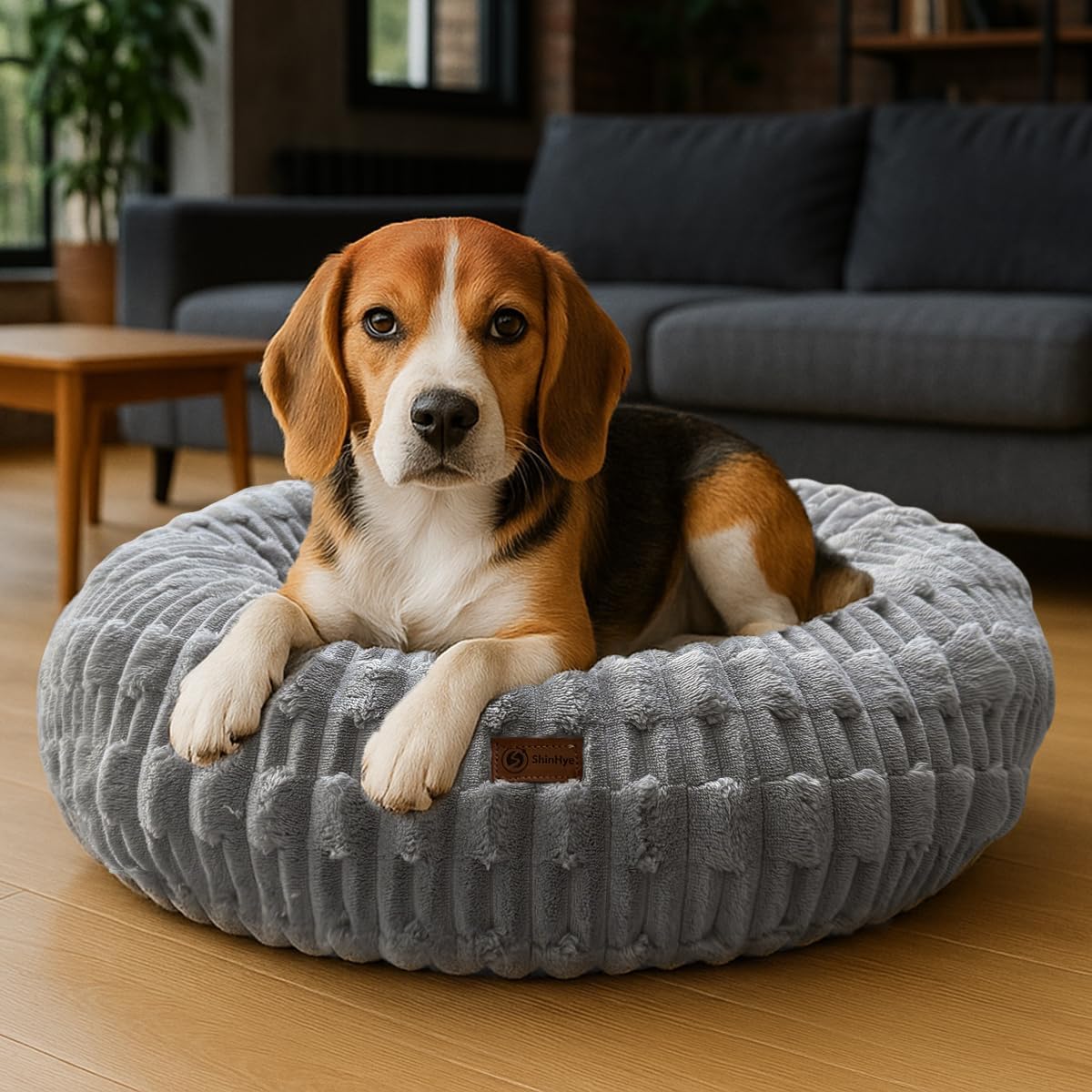 ShinHye Dog Bed for Small Dogs & Cats, Washable Calming Round Pet Bed with Non-Slip Bottom, Soft Indoor Puppy Bed(ZJ-Grey-28x28)