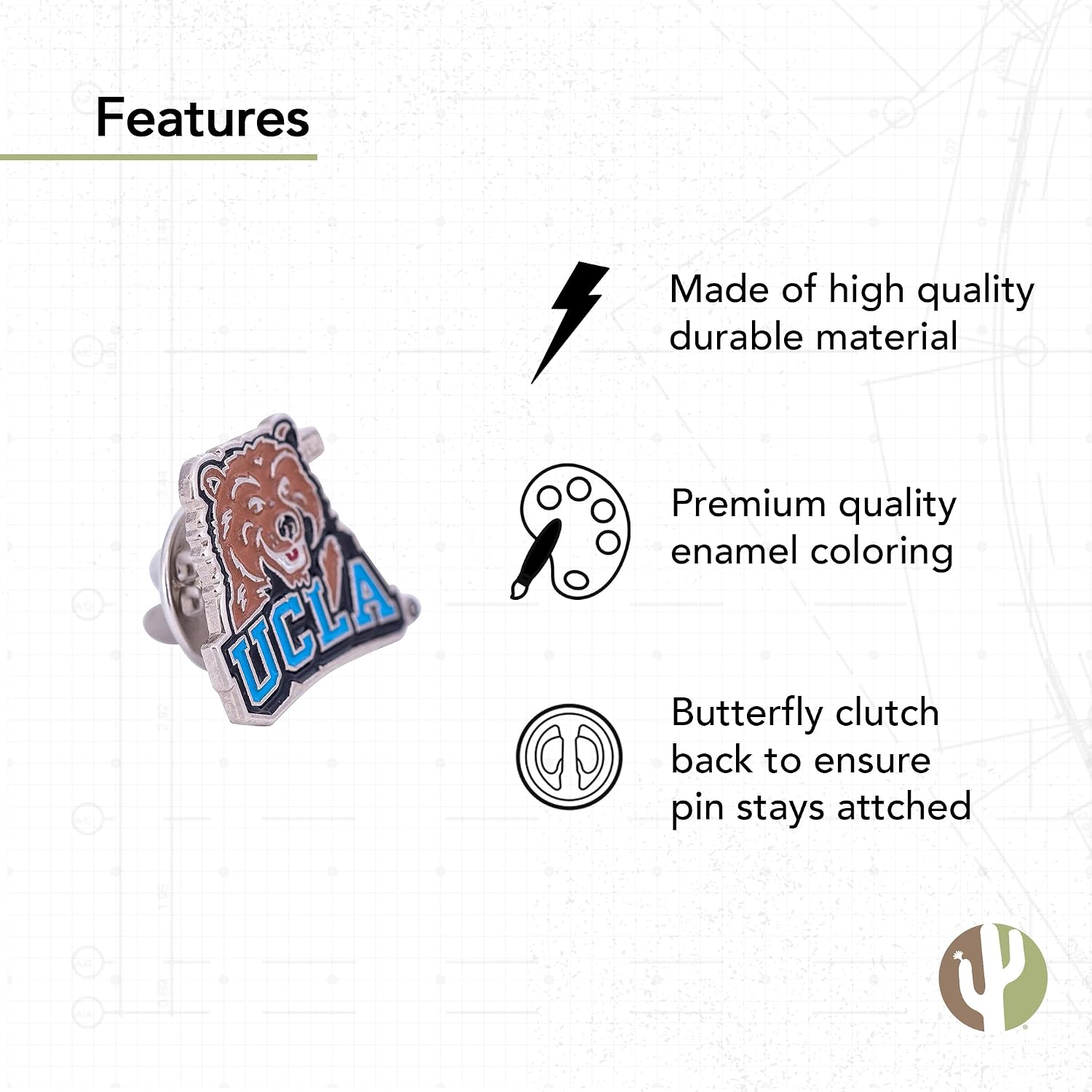 Desert Cactus University of California Los Angeles Lapel Pin UCLA Bruins Made of Metal for Formal Wear, Bag and Hat Jewelry, and Tie Tack