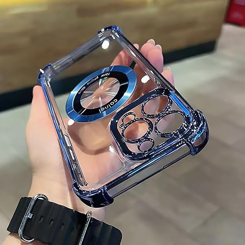 Miniatura 5 de Funda magnética transparente para iPhone 15 Pro Max, protección de lujo brillante en las cuatro esquinas, a prueba de golpes, de grado militar, con