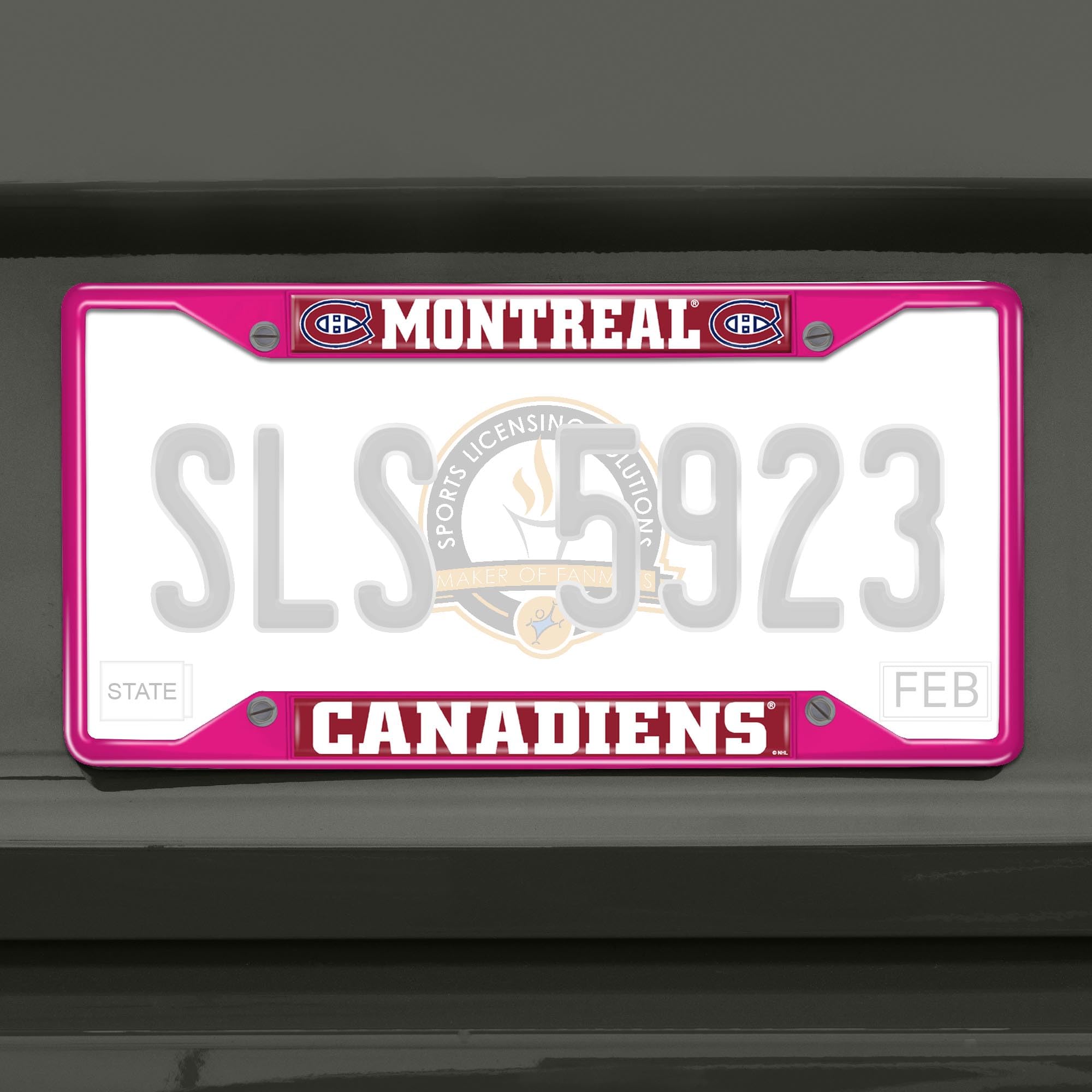 FANMATS 43926 NHL - Montreal Canadiens License Plate Frame - Pink – Easy Installation on Truck, SUV, Car - Ideal Gift for Die Hard NHL Fan