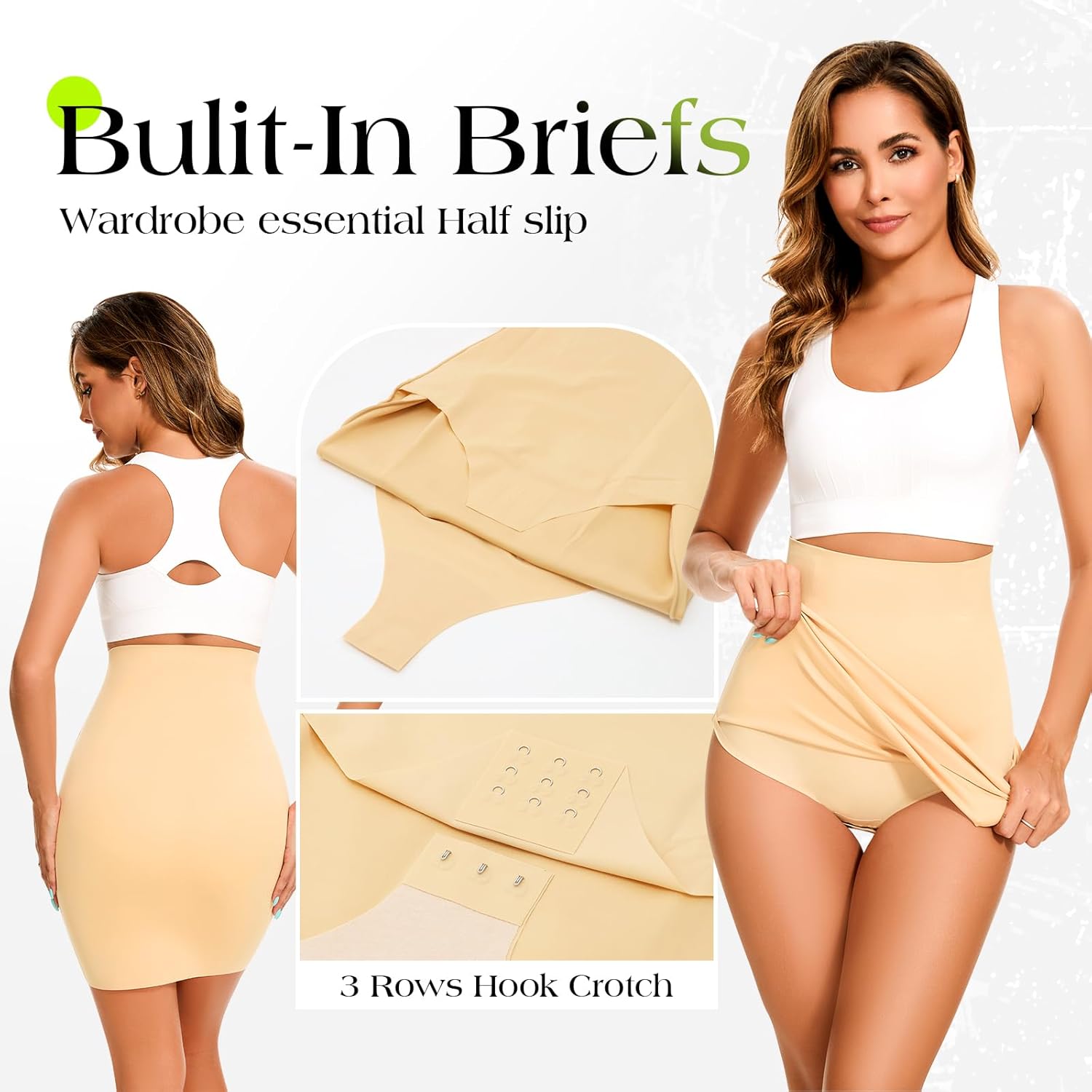 fortix Shapewear Dress Slip Bulit-in Briefs Half Slips Tummy Control Seamless Slimming Slip Body Shaper - Image 2