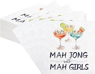 Mahjong Napkins 5 X 5 Inches Disposable Cocktail Napkins 50Pcs Mahjong Beverage Napkins for Casual Gatherings Game Nights Bridal Showers Birthday Party,Cup