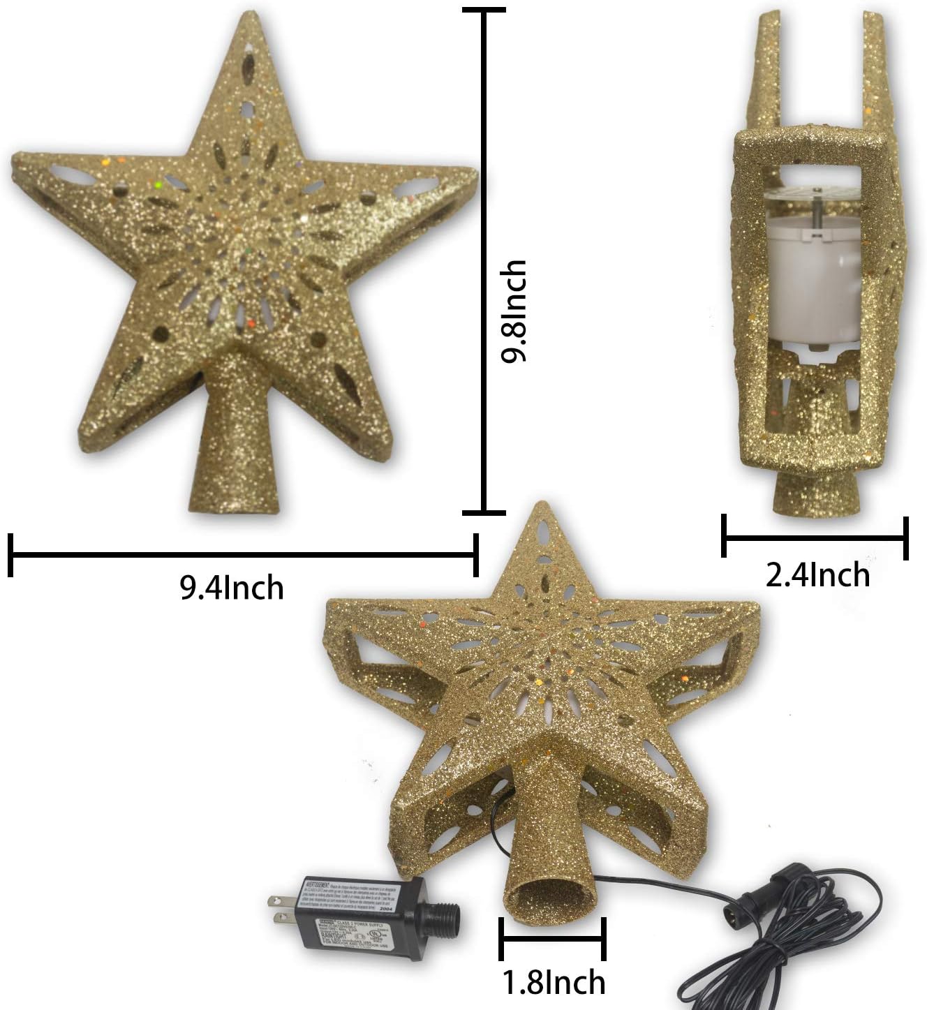 Christmas Tree Topper Lighted LED Rotating White Snowflake Projector 3D Glitter Gold Star Tree Topper for Christmas Tree Decorations Holiday Party