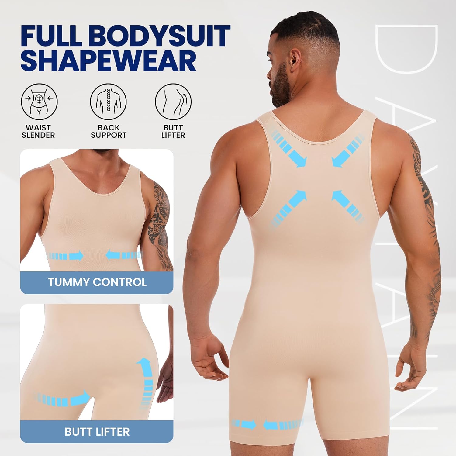 Mens Full Body Shaper Slimming Compression Bodysuit Shapewear Thigh Slimmer Tummy Control Fajas Para Hombres - Image 3