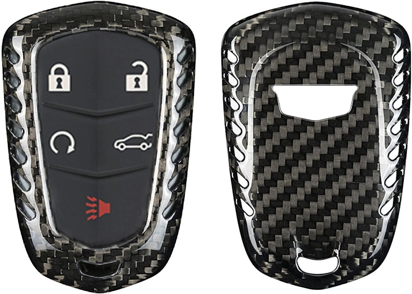 Genuine Carbon Fiber Key Fob Cover For Cadillac ATS Coupe ATS-L ATS-V CT6 CTS CTS-V Escalade ESV SRX XT4 XT5 XT6 XTS Smart Car Remote Key Fob Case For Men Women - For Shield Logo Back - Black