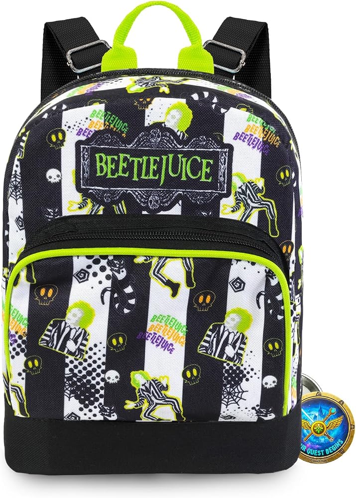 beetlejuice backpack mini WARNER BROS PICTURES for Women Set - 10” Canvas Beetlejuice Backpack with Front Pocket and Bookmark category:Backpack Automatic Fishing Line Winder tingling adventures. Tips:M + MH (FAST ACTION)