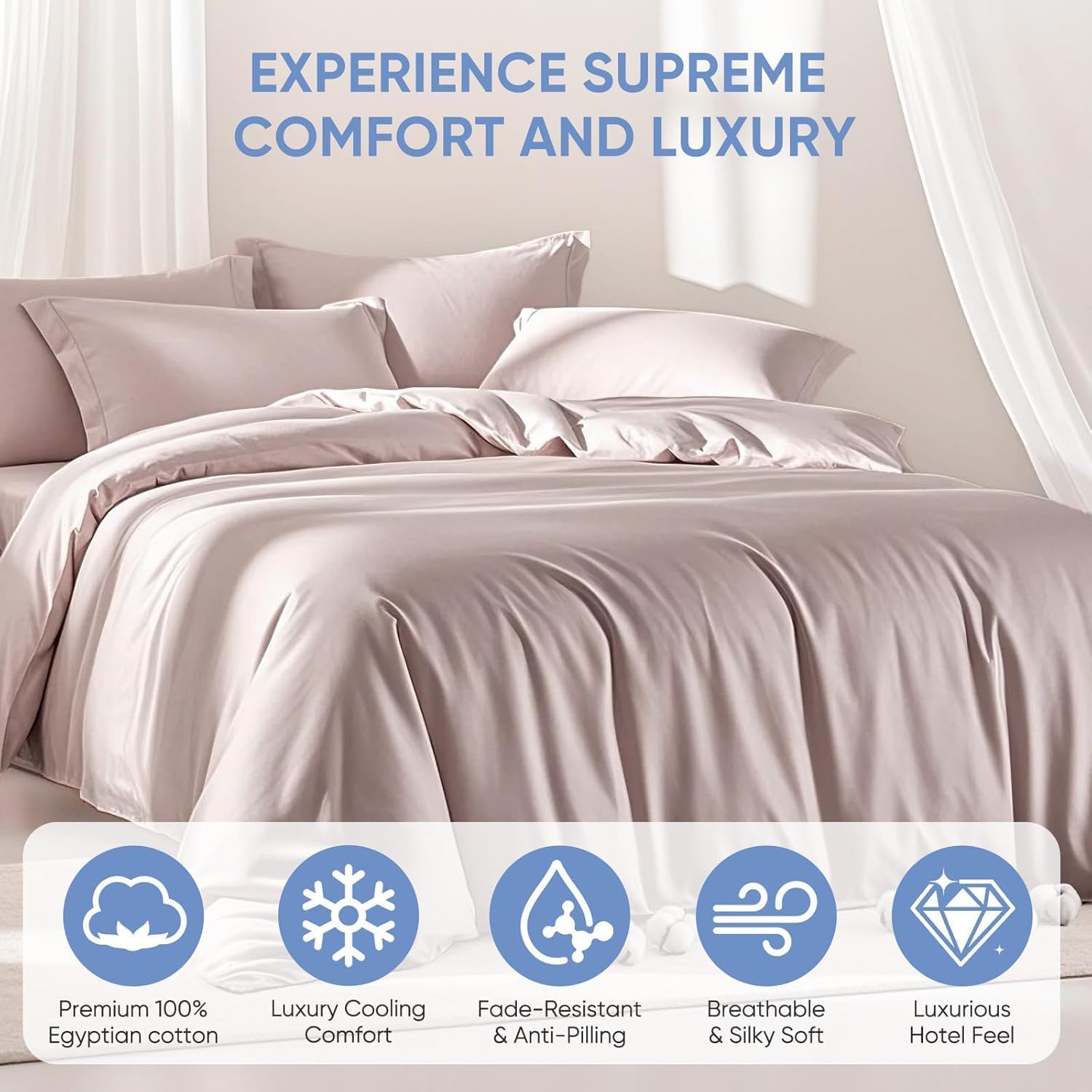 TWK 1200 TC 100% Egyptian Long-Staple Cotton Bedding Sheets Set, Luxury Hotel Style Deep Pocket with Elastic Reinforced Seams Sheet Set, Soft & Comfy Natural Sheets(Sand, Queen) image 3