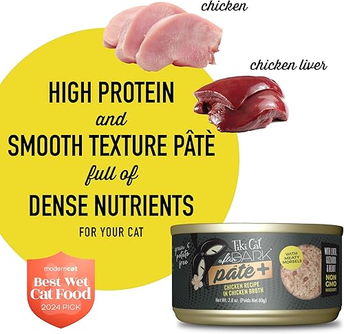 Miniatura 5 de Tiki Cat After Dark Pate+, receta de pollo en caldo de pollo, con caldo de alta humedad para una hidratación óptima, comida enlatada húmeda para