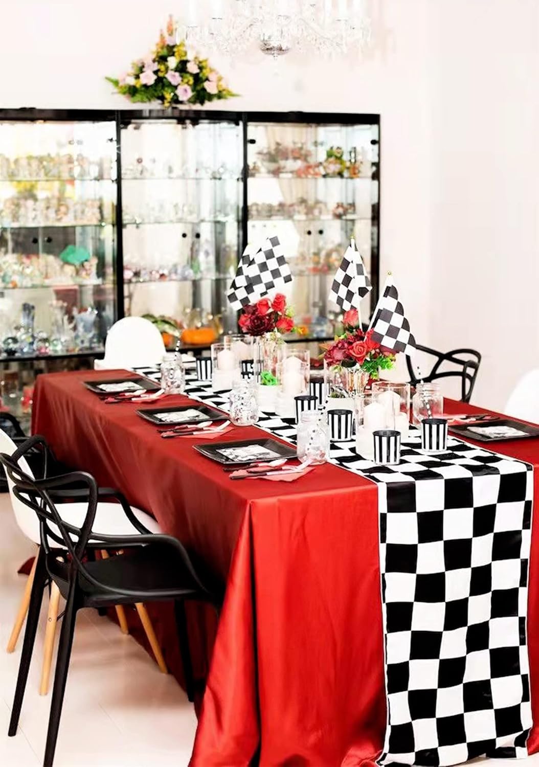 10 Pack Checkered Table Runner Polyester Table Decor Classic Black and White Checkerboard Table Runner for Indoor Outdoor Wedding, Birthday Parties, Fit Rectange and Round Table(12 x 72 Inch)