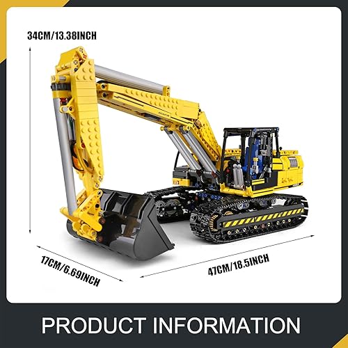 Miniatura 5 de Mould King 13112 - Juego de construcción de excavadora RC para niños, 1830 piezas de bloques de construcción con aplicación de control remoto,