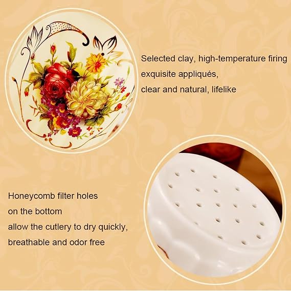 Ceramic Chopstick Holder, 6 Vintage Floral Porcelain Utensil Holder Cutlery Storage Organizer Multifunctional Draining Chopstick Cage Tableware Spoon and Fork Holder,White,A [Energy Class A]